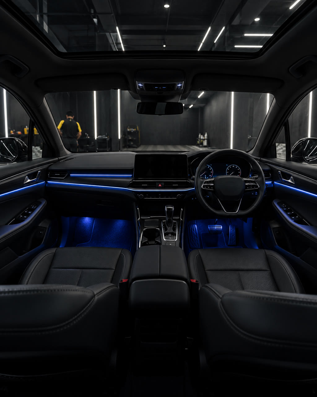 Ambient lighting glowing in a car's cabin