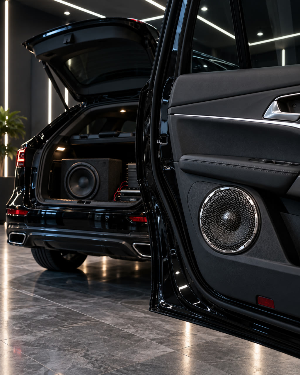 Car speakers and audio upgrade fitted in a door