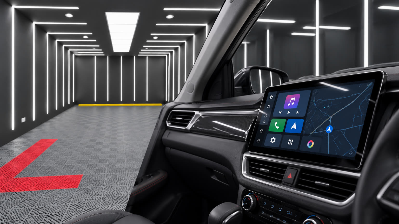 An Android touchscreen stereo fitted in a car's dashboard